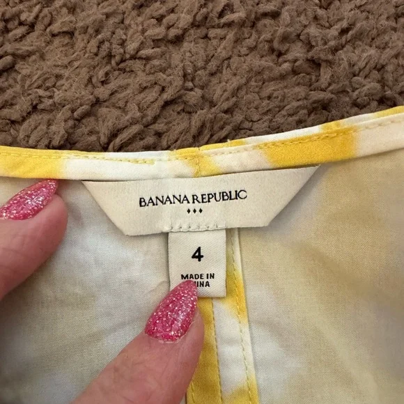 Banana Republic BUBBLE-SLEEVE SEAMED POPLIN TOP Blouse Puff Sleeve Yellow 4 $75 - Picture 5 of 9